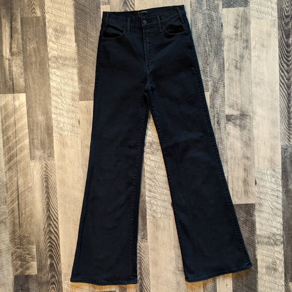 Mother The Hustler Roller Heel Jeans Black Flare High-Rise - Picture 2 of 6